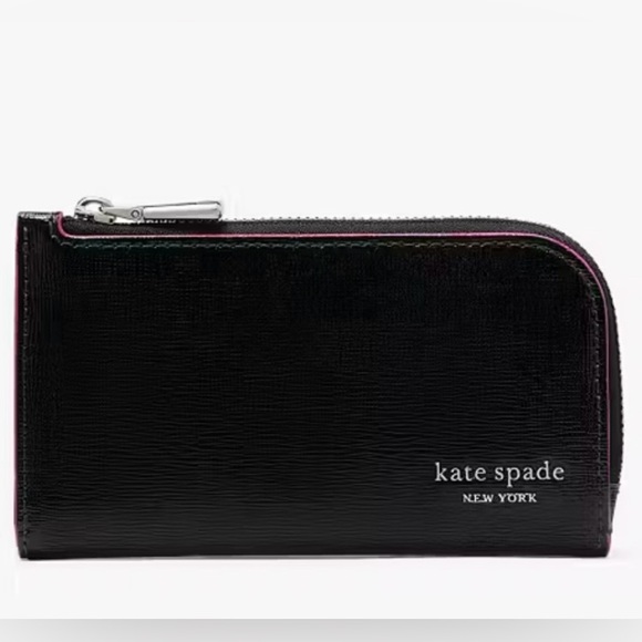 Kate Spade Black Corner Zip Wallet with Rainbow Glitter Trim NWT - Picture 2 of 7